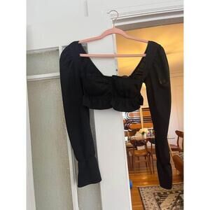 Black Puff Sleeve Cropped Top